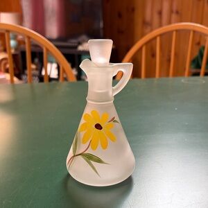 Frosted Glass Cruet with Yellow Flower Design